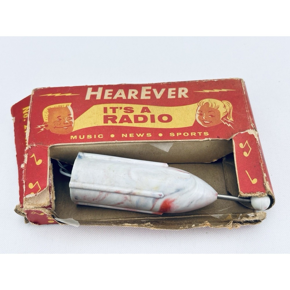 Vintage 1958 HearEver No. 21 Missile Rocket Crystal Radio Complete With Box